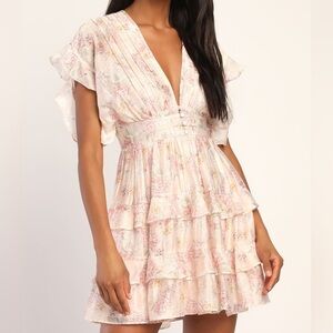 Lulu’s Blush Pink Floral Print Ruffled Mini Dress